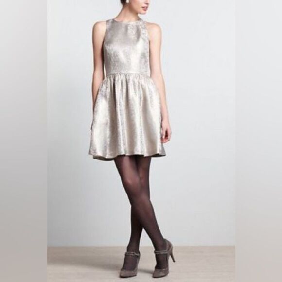 Anthropologie ALEXANDRA GRECCO Dress SUNDAY Gold Metallic Brocade Size 2 - Picture 1 of 8